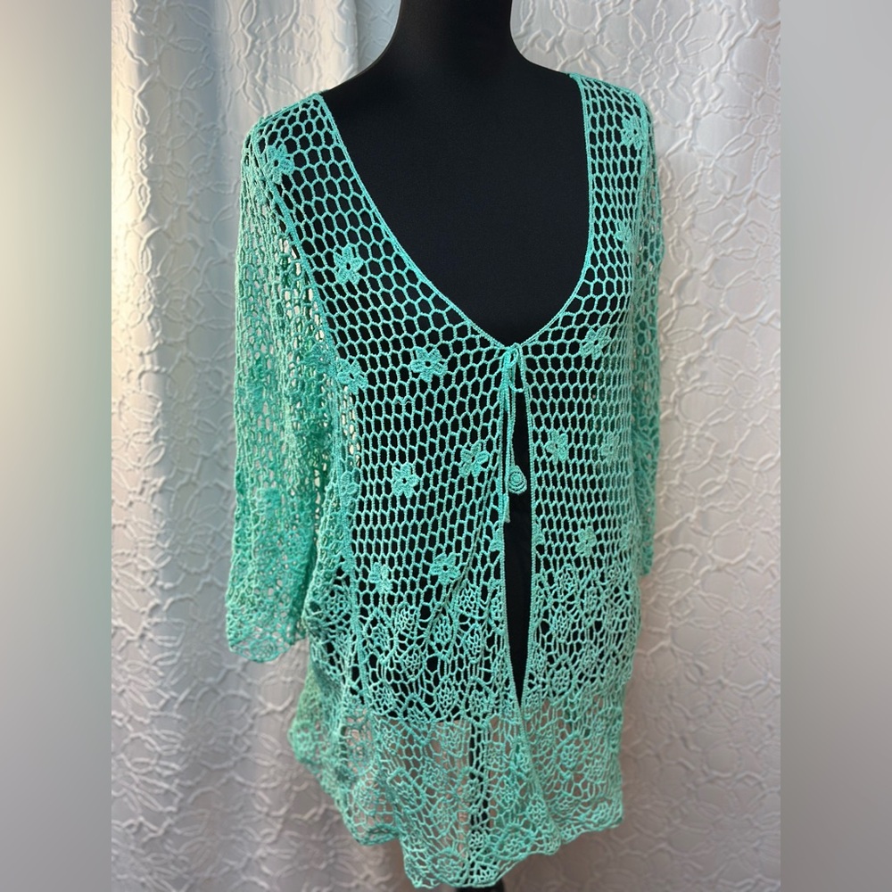 INDIA BOUTIQUE-Women's Aqua Crochet Swim Cover-Up (1Size) 💯Cotton❣️ - Picture 8 of 10